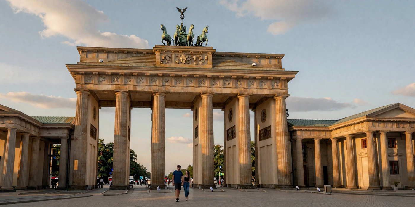 Brandenburg Gate in Berlin at golden hour - romantic German landmark for dating culture