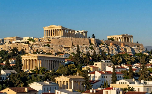 Athens panoramic view with the Acropolis and Parthenon at golden hour