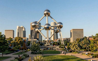 Brussels skyline featuring the Atomium and modern EU quarter buildings