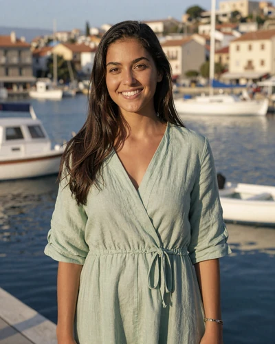 Léa, 27, from La Condamine Monaco, smiling woman near Mediterranean harbor