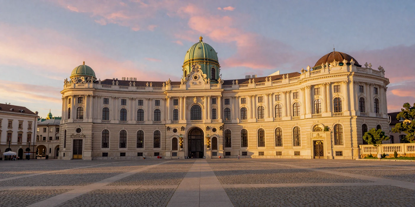 Vienna Hofburg Palace at golden hour showcasing Austrian elegance and romance