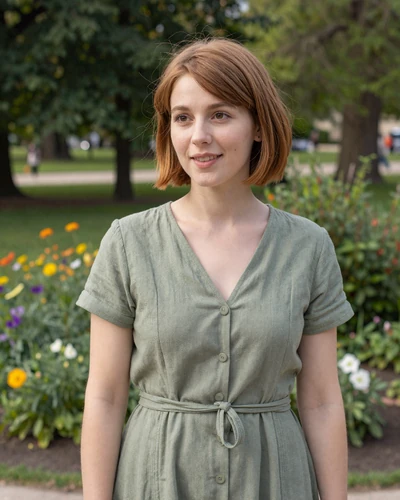 Marie, 27, Differdange woman in sage green dress in Luxembourg park