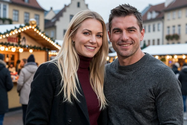 Michael from Colorado and Katrin from Germany enjoying a Christmas market together after connecting on Healthcareplus Dating