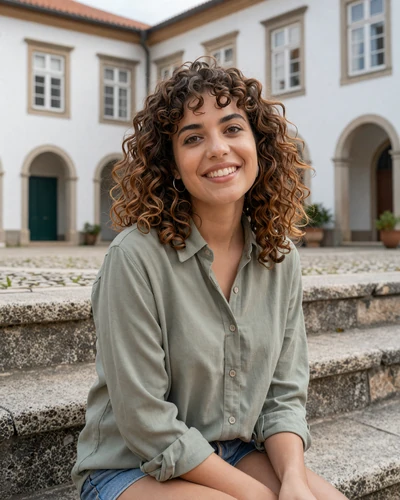 Carolina, 27, Portuguese woman at Coimbra University wearing a sage green shirt